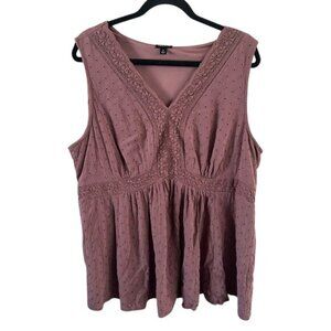 Torrid Size 2 Mauve Pink Eyelet Tank Top Boho Festival Hippie Romantic